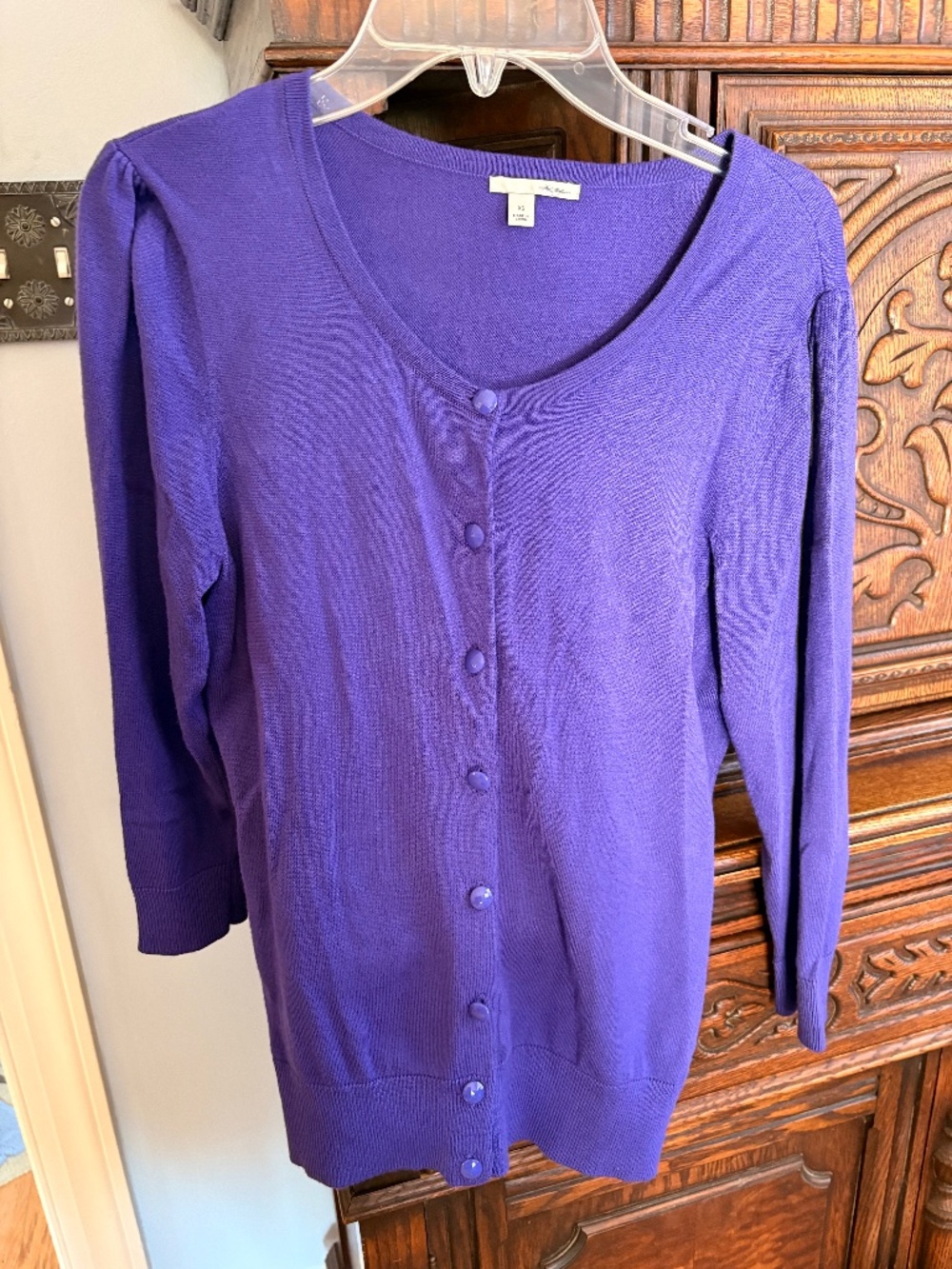 Halogen Deep Royal Purple Scoopneck Crewneck Cardigan Sweater